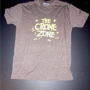 Vintage T Shirt “Crone Zone”
Size- Medium 
Color- Brown & Gold